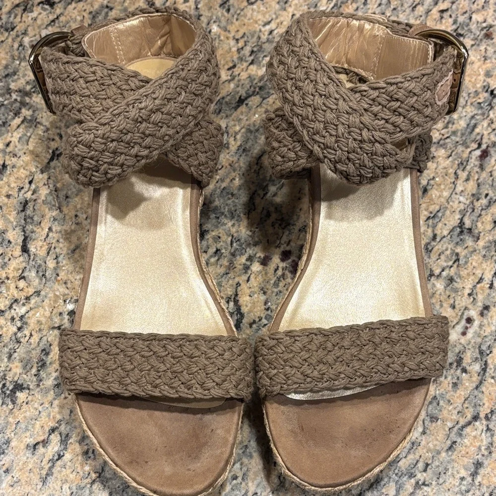Stuart Weitzman Espadrille Wedge Sandals Ankle Wrap Size 6.5 Neutral - Picture 4 of 13